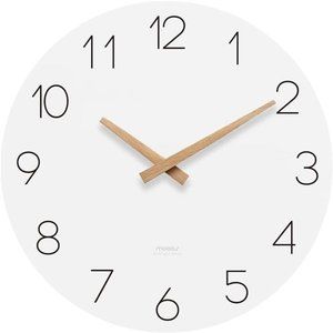 Flatwood Wall Clock, 12" Wood Wall Clock Non-Ticking Sweep Movement Decorative